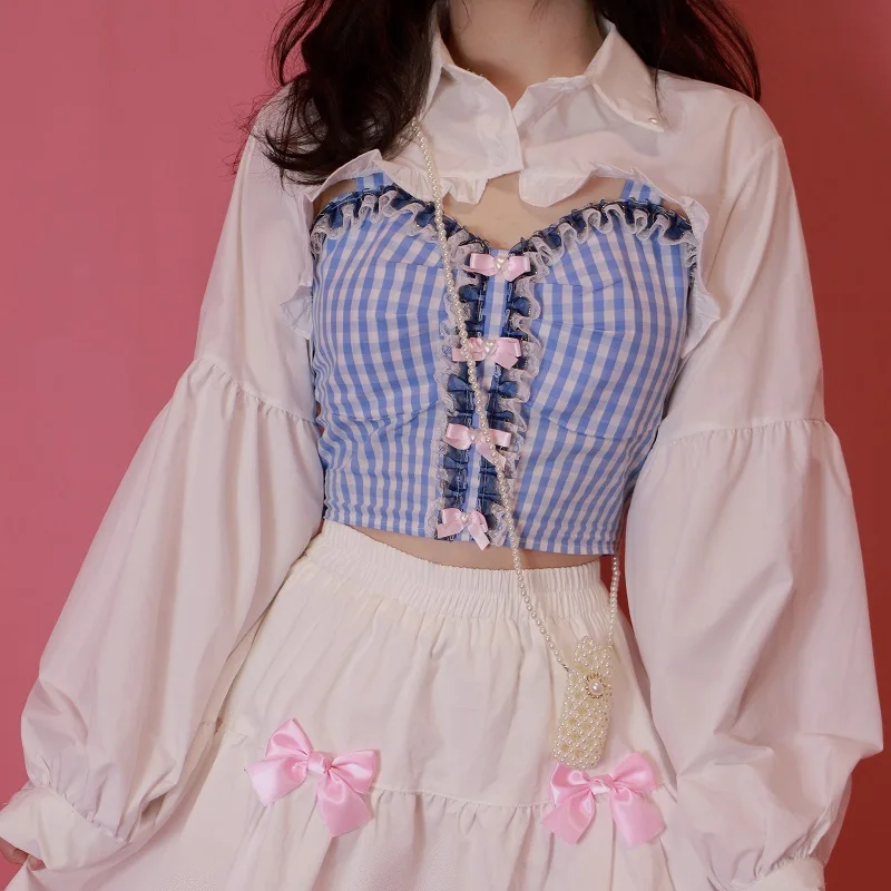Lattice Crop Top Women Summer Lace Trim Bow Decoration Sweet Girl Y2k Tops Japanese Harajuku Corset Tops Lolita Style Outfits
Lattice Crop Top Women Summer Lace Trim Bow Decoration Sweet Girl Y2k Tops Japanese Harajuku Corset Tops Lolita Style Outfits