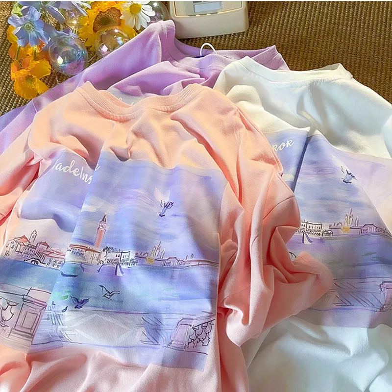 Kawaii T-shirt Vintage Loose Oversized Shirt top Summer Women Casual Harajuku ulzzang streetwear Female Student Pink tshirts
Kawaii T-shirt Vintage Loose Oversized Shirt top Summer Women Casual Harajuku ulzzang streetwear Female Student Pink tshirts