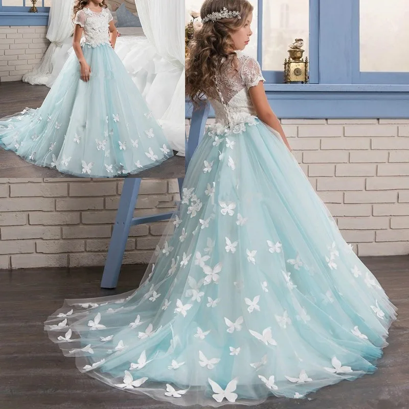 Short Sleeve Flower Girl Dresses Kids First Communion Dress 2020 O -Neck Long Wedding Party Children Gown Pageant Dresses 
Short Sleeve Flower Girl Dresses Kids First Communion Dress 2020 O -Neck Long Wedding Party Children Gown Pageant Dresses