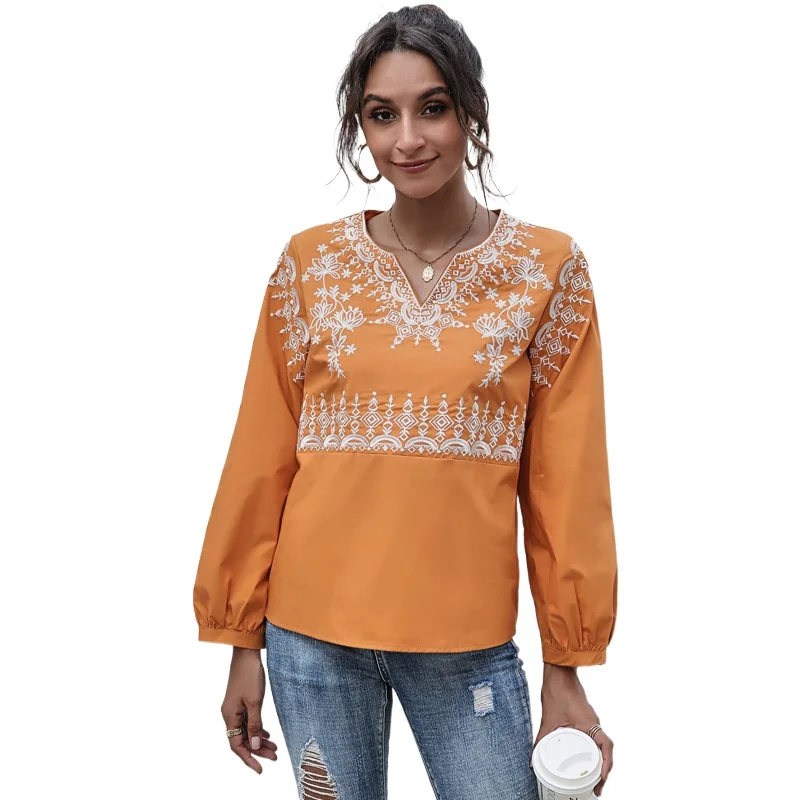 2021 V-neck Fashion Print Embroidered Straight Lantern Casual T-shirt Long Sleeve Summer Tops for Women A109
2021 V-neck Fashion Print Embroidered Straight Lantern Casual T-shirt Long Sleeve Summer Tops for Women A109