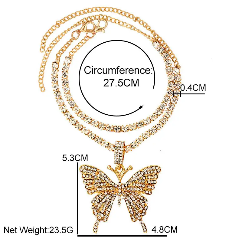 Fashion Double Layer Rhinestone Big Butterfly Snake Pendant Tennis Chain Anklet Shiny Crystal Dragon Anklet New Barefoot Jewerly
Fashion Double Layer Rhinestone Big Butterfly Snake Pendant Tennis Chain Anklet Shiny Crystal Dragon Anklet New Barefoot Jewerly
