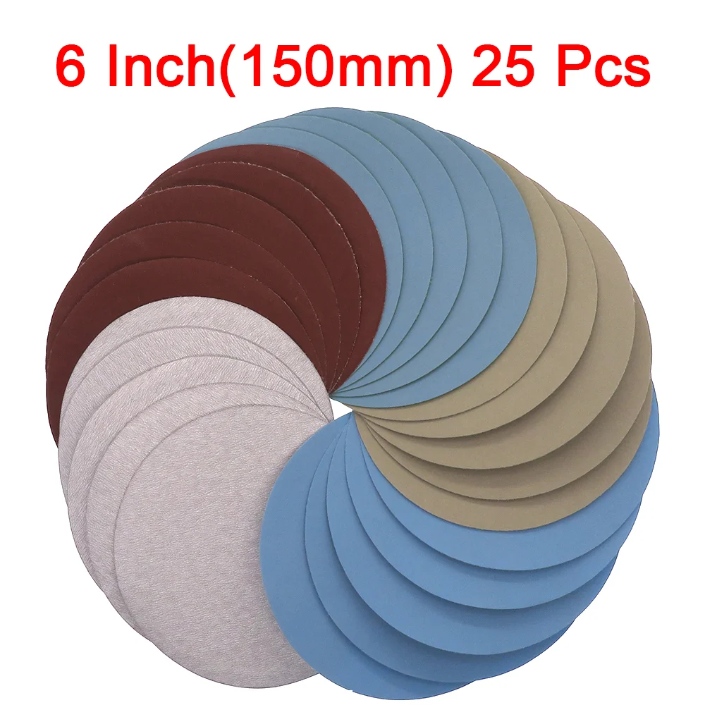 

25PCS 6'' Inch 150mm Sanding Discs Hook Loop Sandpaper Grit 1000 /2000 /3000/ 4000/ 5000 Sandpaper Disk Abrasive Sanding Sheet