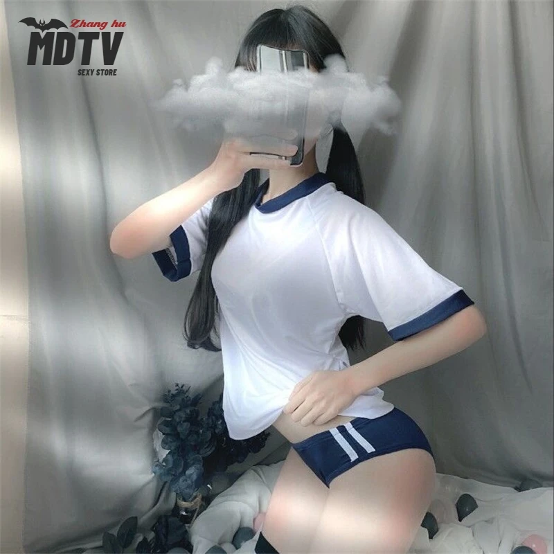 

MDTV Japanese Women Sexy Lingerie Gym Suit AV Costumes Anime Cosplay School Girl Uniform Cheer Leader See Through Erotic Outfit