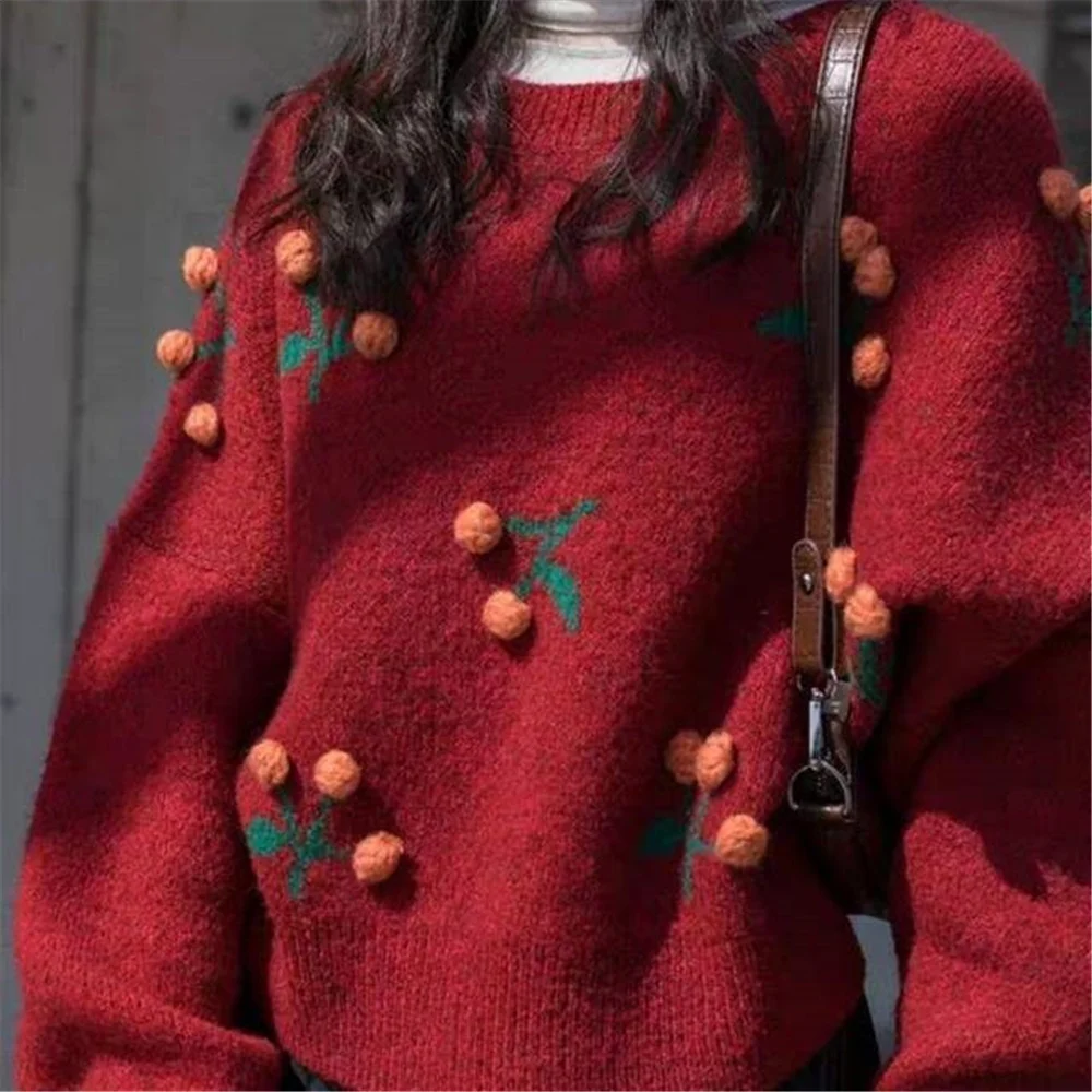 Cherry Print Pullover Sweater Women 2021 New Autumn Winter Sweet Korean Fashion Coat O Neck Outwear Red Sweaters H229
Cherry Print Pullover Sweater Women 2021 New Autumn Winter Sweet Korean Fashion Coat O Neck Outwear Red Sweaters H229