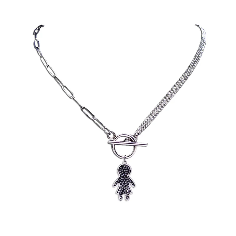 Punk Girl Stainless Steel Black Crystal Necklace Chain Silver Color Pendant Necklace Jewelry collar acero inoxidable N4876S06
Punk Girl Stainless Steel Black Crystal Necklace Chain Silver Color Pendant Necklace Jewelry collar acero inoxidable N4876S06