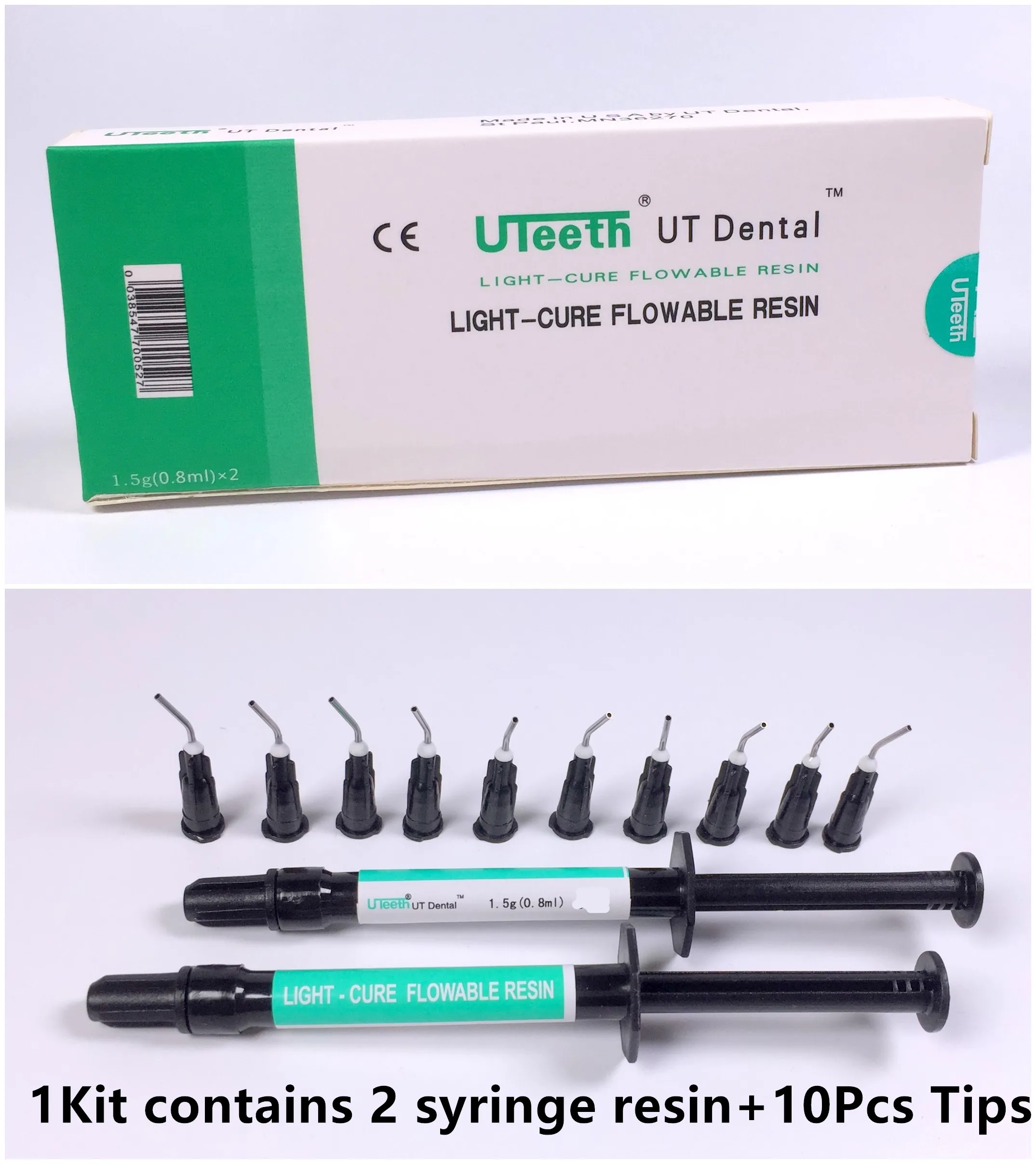 

UT Dental Flowable Composite Flow Resin Light Cure 2 Syringe Kit A3 Color Shade Dispensing Tips Tooth Filling Material