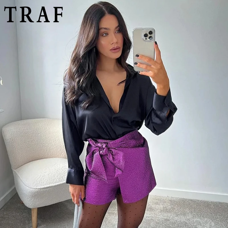 TRAF Women's Shorts Purple High-Waisted Shorts Skirt Woman Y2k Fashion Bowknot Woman Clothes Streetwear Casual Loose Shorts
TRAF Women's Shorts Purple High-Waisted Shorts Skirt Woman Y2k Fashion Bowknot Woman Clothes Streetwear Casual Loose Shorts