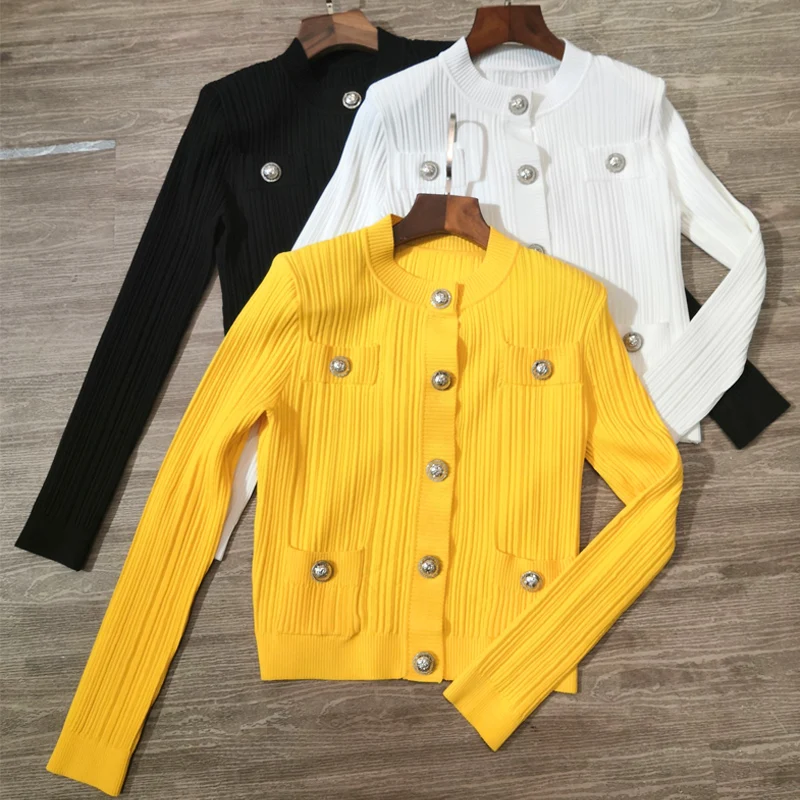 Brand Designers Metal Buttons V-neck Knitted Sweater 2020 Vintage Casual Yellow/White/Black/ Cardigan Mujer
Brand Designers Metal Buttons V-neck Knitted Sweater 2020 Vintage Casual Yellow/White/Black/ Cardigan Mujer
