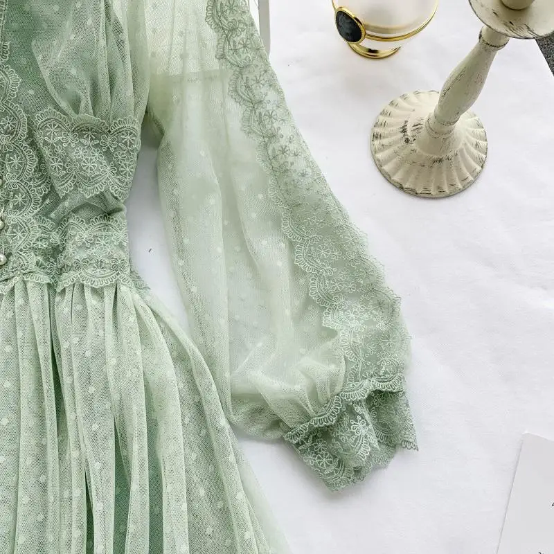 New Women Polka Dot Mesh Dress Spring Autumn V Neck French Boho Dresses Woman Long Sleeve Two Piece Dress Long Robe Vestidos
New Women Polka Dot Mesh Dress Spring Autumn V Neck French Boho Dresses Woman Long Sleeve Two Piece Dress Long Robe Vestidos