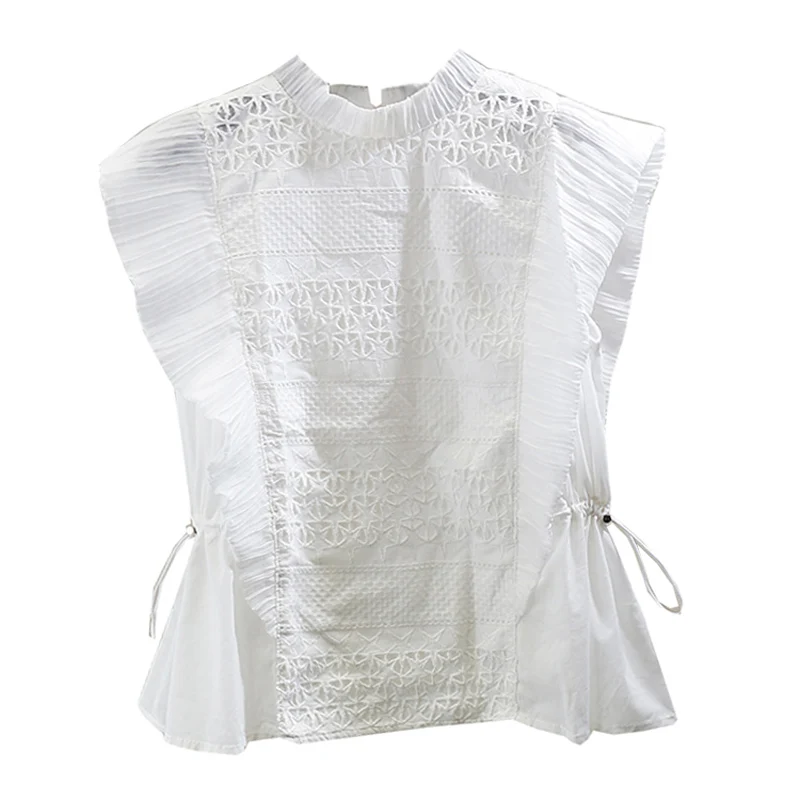 Elegant Pleated Ruffled Stitching Lace Drawstring Shirt Slim Fit Flying Sleeves Sleeveless Women Tops Fashion Slimming Blouse
Elegant Pleated Ruffled Stitching Lace Drawstring Shirt Slim Fit Flying Sleeves Sleeveless Women Tops Fashion Slimming Blouse