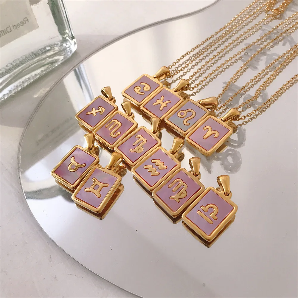 New Stainless Steel 12 Rune Constellations Necklace Pink Square Pendant Fashion Waterproof Metal Gold Collar Necklace 2022
New Stainless Steel 12 Rune Constellations Necklace Pink Square Pendant Fashion Waterproof Metal Gold Collar Necklace 2022