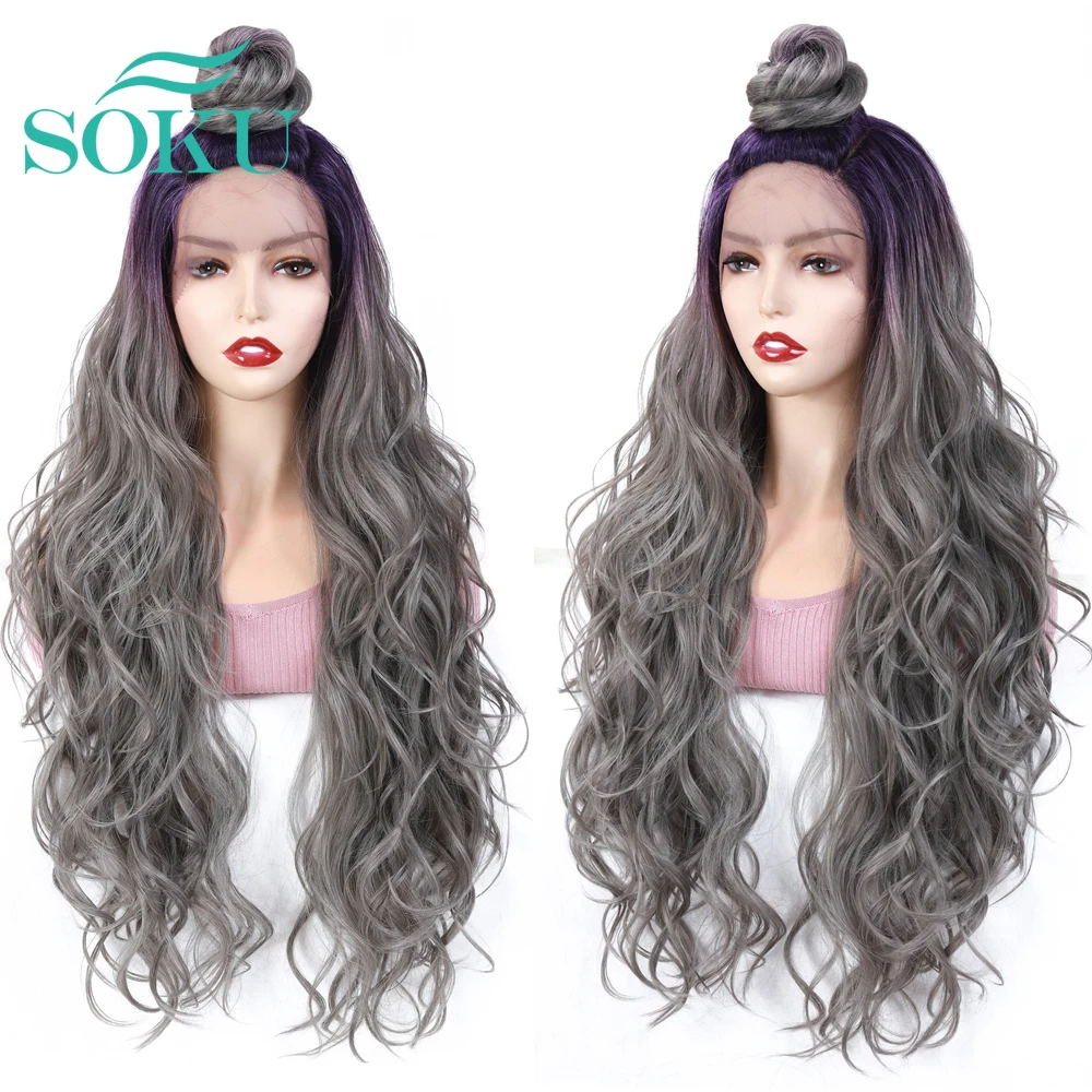 Synthetic Lace Wigs Long Wave U Part Lace For Black Women Pre-Plucked Ombre Grey With Purple Lace Wigs With Baby Hair
Synthetic Lace Wigs Long Wave U Part Lace For Black Women Pre-Plucked Ombre Grey With Purple Lace Wigs With Baby Hair