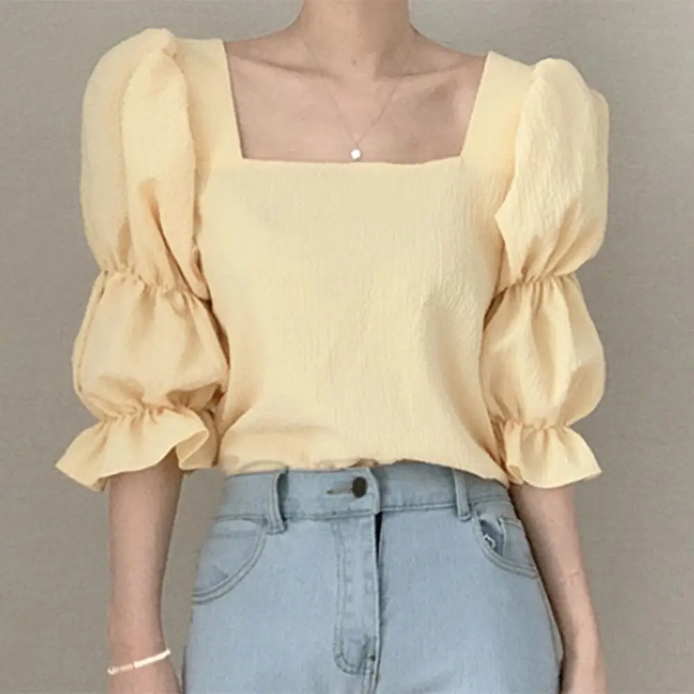 Women Blouse Half Top Sleeve Bubble Sleeve Vintage All Match Fashion Short Square Neck Stylish Elegant Female Tops Summer
Women Blouse Half Top Sleeve Bubble Sleeve Vintage All Match Fashion Short Square Neck Stylish Elegant Female Tops Summer