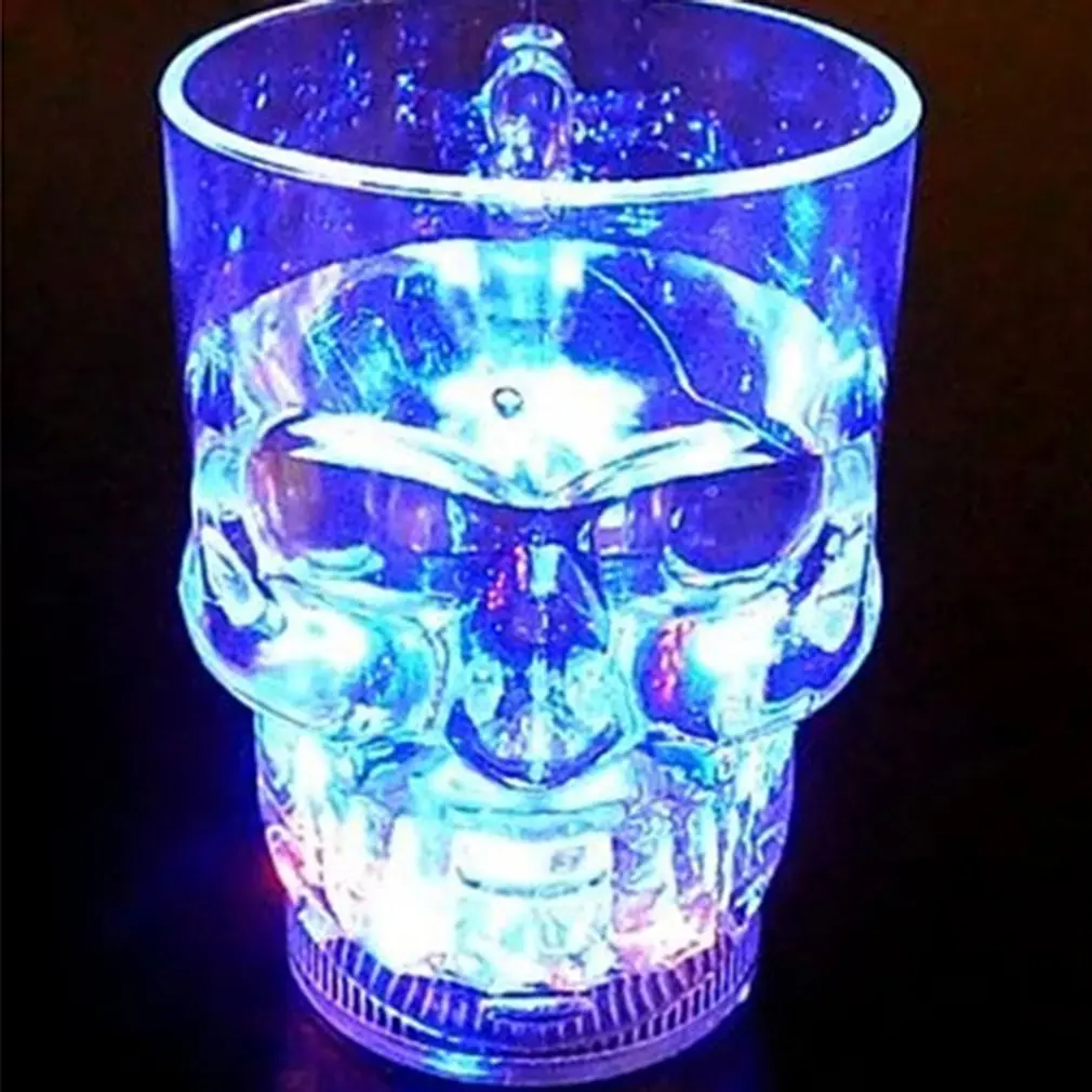 Светодиодная красочная светящаяся голова черепа чашка для воды индукционный