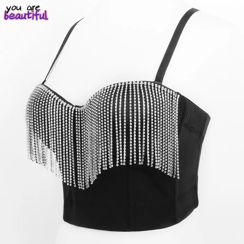Sexy Y2k Tassel Rhinestone Tank Top Bustier Corset Crop Top 2022 Nightclub Push Up Bralette With Built In Bra Female Camis
Sexy Y2k Tassel Rhinestone Tank Top Bustier Corset Crop Top 2022 Nightclub Push Up Bralette With Built In Bra Female Camis