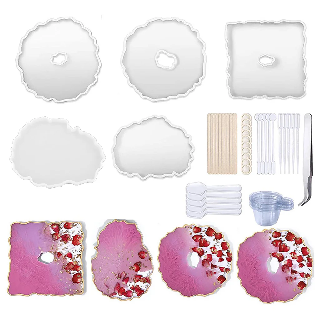 1Set Agate Tray Silicone Mould Crystal Epoxy Resin Mold with Mixing Sticks for DIY Crafts Jewelry Plate Rolling Tray Coaster
1Set Agate Tray Silicone Mould Crystal Epoxy Resin Mold with Mixing Sticks for DIY Crafts Jewelry Plate Rolling Tray Coaster