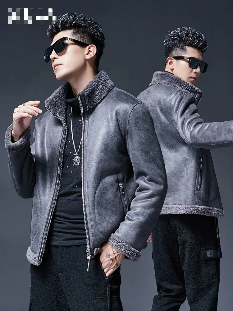 Mens Winter Slim Fit Short Shearling Jacket Real Wool Lining Coat Biker Man Suede Leather Outwear Coats Plus Size
Mens Winter Slim Fit Short Shearling Jacket Real Wool Lining Coat Biker Man Suede Leather Outwear Coats Plus Size