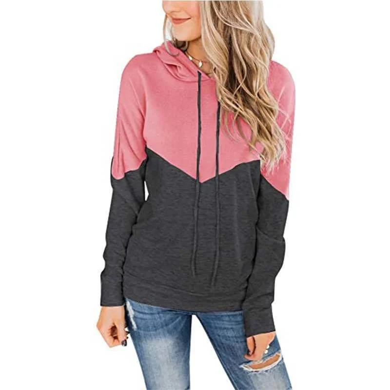 2020 new top women's hooded drawstring stitching contrast long sleeve sweater
2020 new top women's hooded drawstring stitching contrast long sleeve sweater