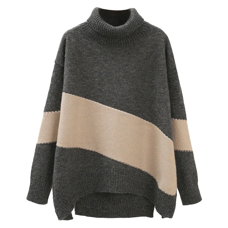 Patchwork Turtleneck Women Sweater Pullovers Loose Thicken Warm Long-Sleeved Casual All Match Female Pulls Outwear Tops
Patchwork Turtleneck Women Sweater Pullovers Loose Thicken Warm Long-Sleeved Casual All Match Female Pulls Outwear Tops