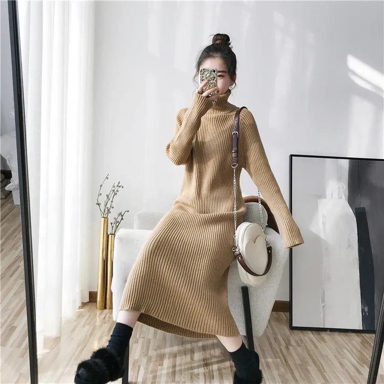 2020 Autumn New Arrival Korean Knitted Dress for Women Sweaters Over Knee One Size Woman Turtleneck Winter Sweater Robe Vestido
2020 Autumn New Arrival Korean Knitted Dress for Women Sweaters Over Knee One Size Woman Turtleneck Winter Sweater Robe Vestido
