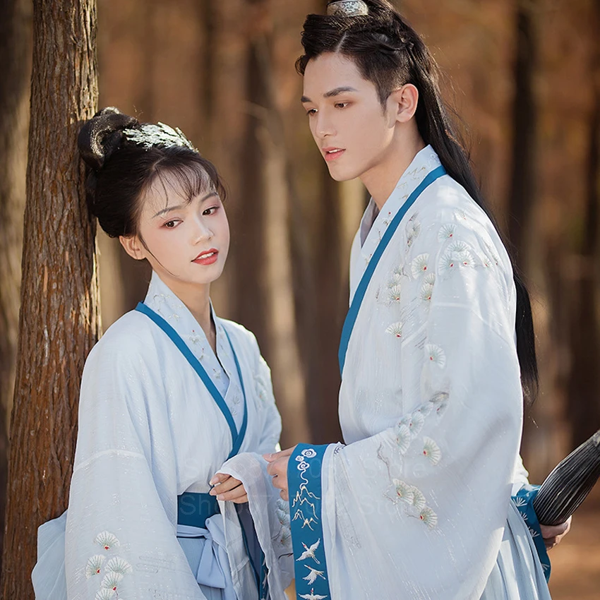 Chinese Folk Dance Costume for Women Men Traditional Street Couple Hanfu Dress Embroidery Kimono Skirt Fairy Set Vintage Vestido |