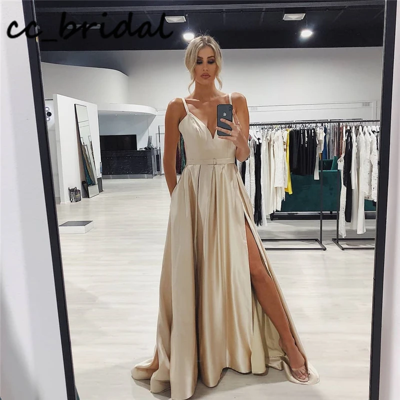Champange A-line Prom Dresses With Pocket 2020 High Split vestidos de fiesta de noche Plus Size Evening Dress Free Shipping
Champange A-line Prom Dresses With Pocket 2020 High Split vestidos de fiesta de noche Plus Size Evening Dress Free Shipping