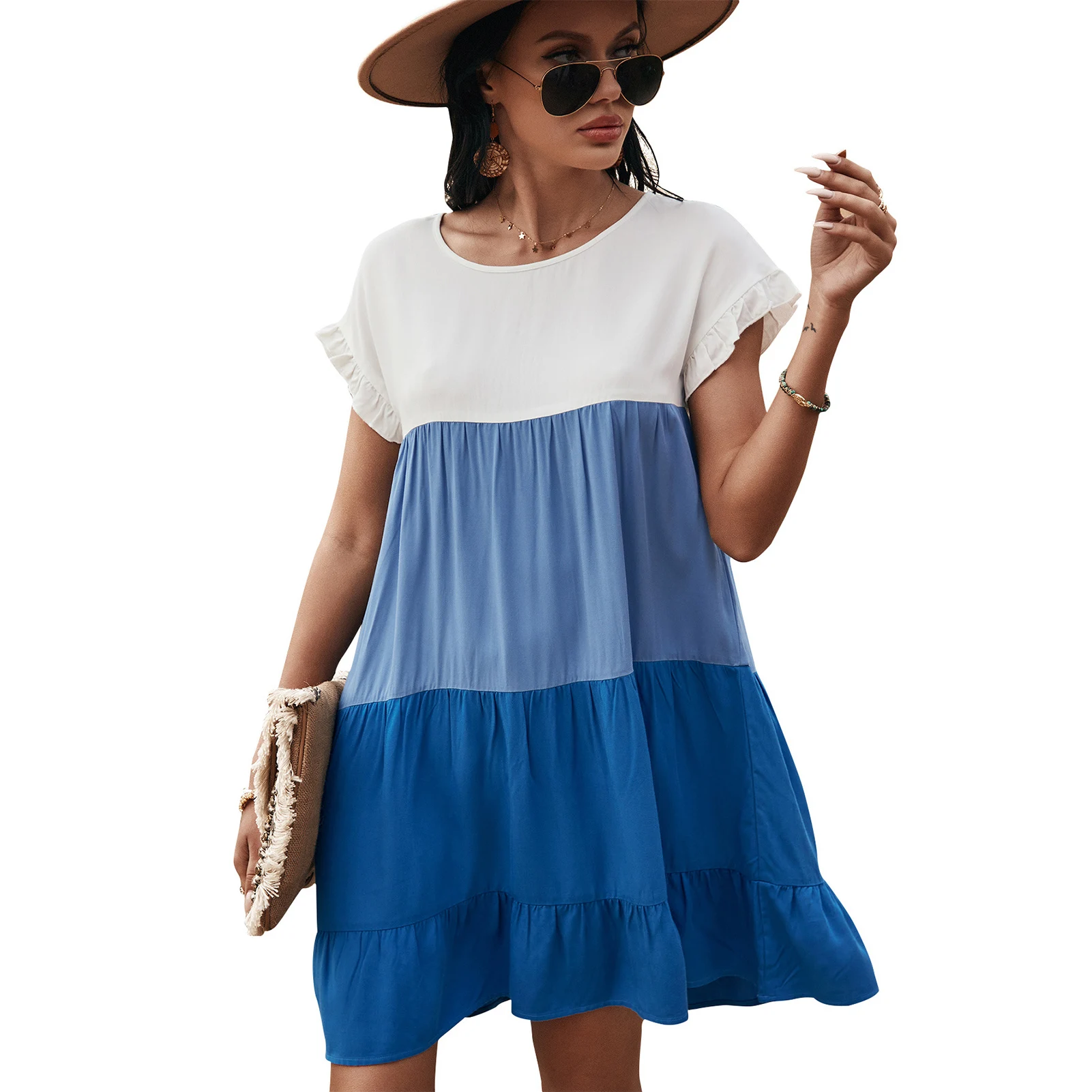 Robe Women's Splicing Dress Round Neck Short Sleeve High Waist Flowy Dress Large Swing For Summer Платье Летнее Женское 2021
Robe Women's Splicing Dress Round Neck Short Sleeve High Waist Flowy Dress Large Swing For Summer Платье Летнее Женское 2021