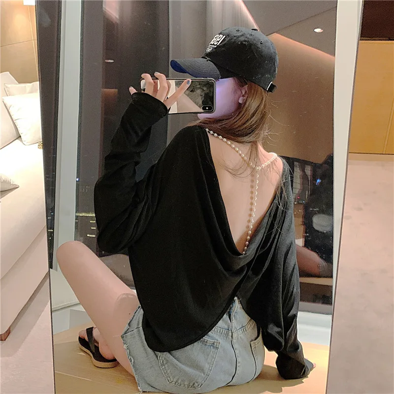 Heydress Summer Casual Long-sleeved New Women Sunscreen Fashion Sexy Halter Pearl Chain Loose Tops Female Sexy Backless Blouse
Heydress Summer Casual Long-sleeved New Women Sunscreen Fashion Sexy Halter Pearl Chain Loose Tops Female Sexy Backless Blouse