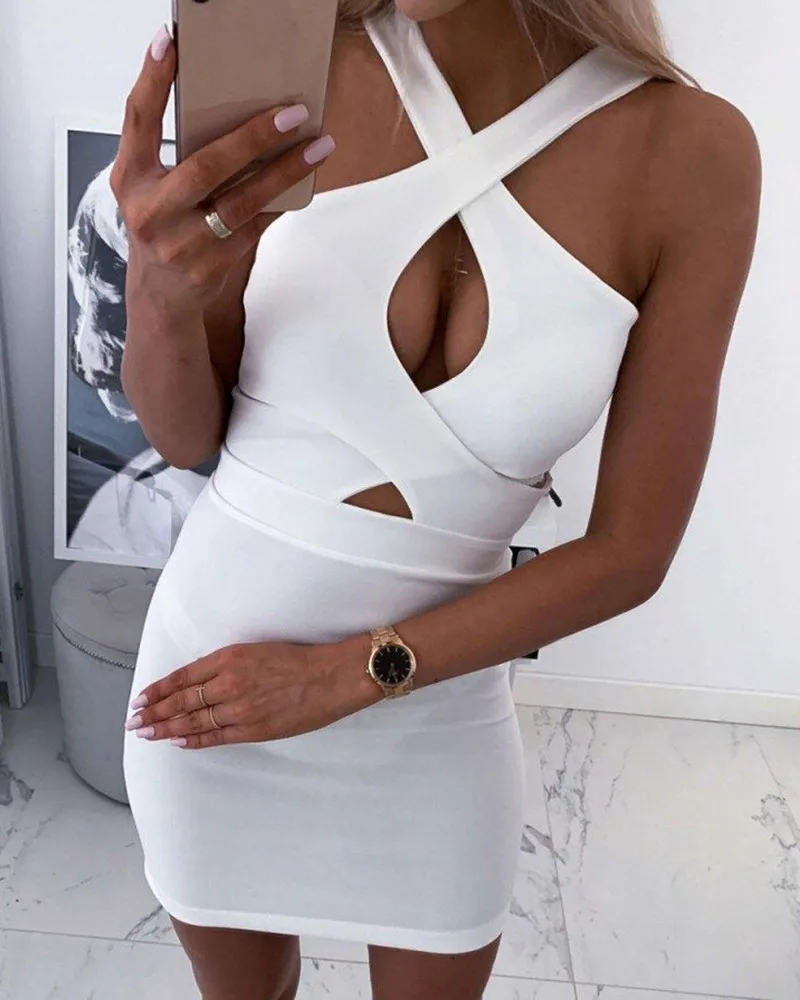 Sexy Women's Dress Clothing 2021 Summer New Fashion White Sexy Cross Neck Sleeveless Tight Dress Casual Ladies Wear Solid Color
Sexy Women's Dress Clothing 2021 Summer New Fashion White Sexy Cross Neck Sleeveless Tight Dress Casual Ladies Wear Solid Color