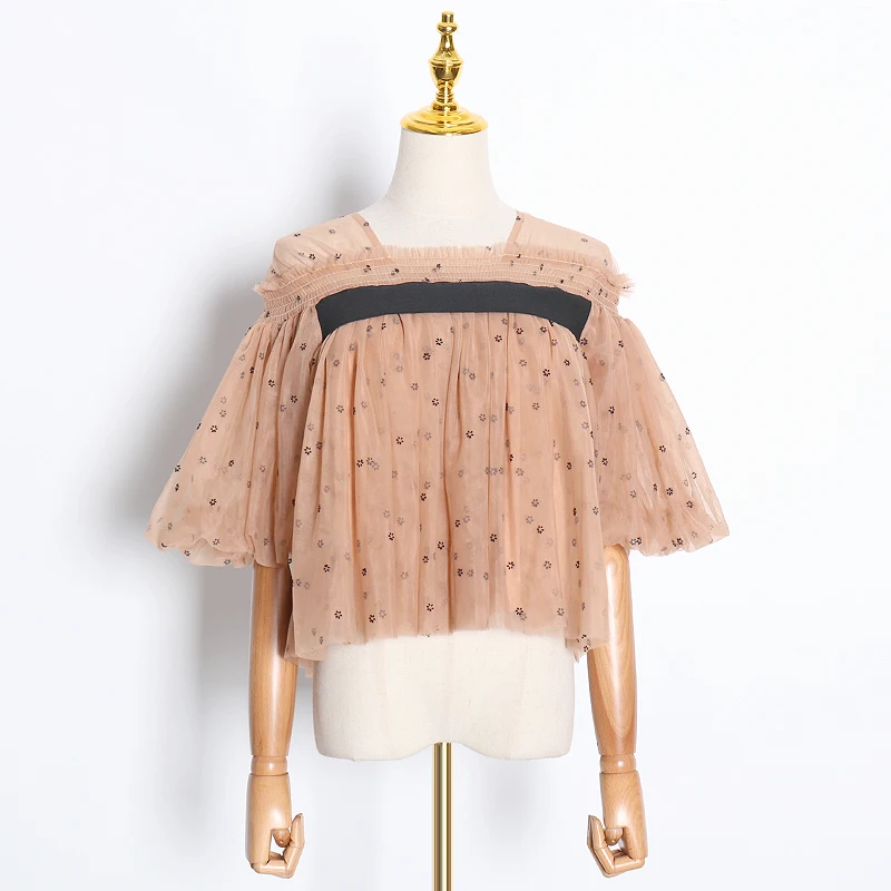 Loose Ruffle Patchwork Hit Color Blouse Female Elegant Dot Mesh Women Shirt Square Collae Puff Three Quarter Sleeve
Loose Ruffle Patchwork Hit Color Blouse Female Elegant Dot Mesh Women Shirt Square Collae Puff Three Quarter Sleeve