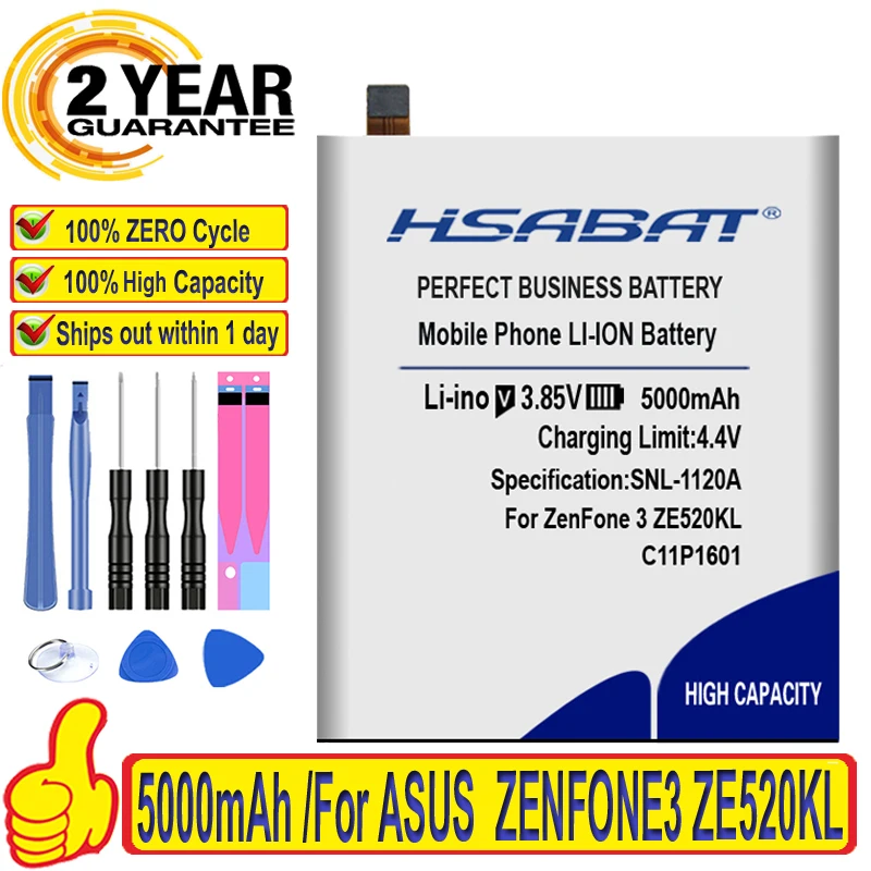 Аккумулятор HSABAT C11P1601 5000 мАч для ASUS ZENFONE 3 ZENFONE3 ZE520KL Аккумуляторы ZenFone live Z017DA ZB501KL