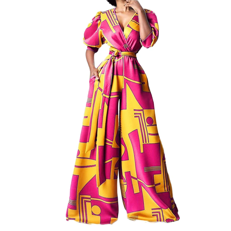 Elegant Patchwork Loose Jumpsuit Women V Neck Puff Sleeve High Waist Rompers With Belt Wide Leg Pants Overalls Female LD2116
Elegant Patchwork Loose Jumpsuit Women V Neck Puff Sleeve High Waist Rompers With Belt Wide Leg Pants Overalls Female LD2116