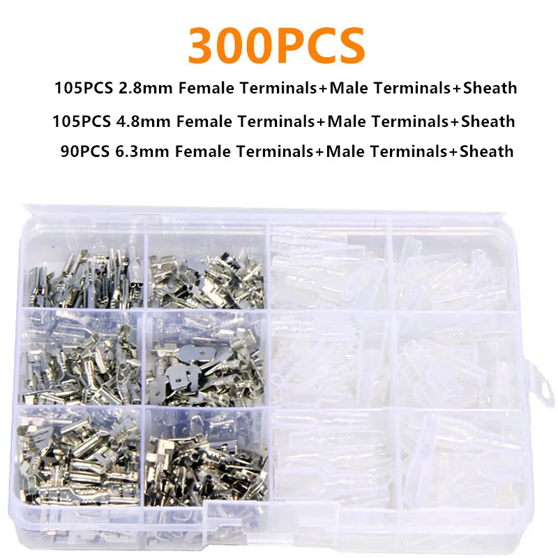 300PCS 2.8/4.8/6.3mm Crimp Terminals Insulated Male Female Wire Connector Electrical Wire Spade Connectors Kit
300PCS 2.8/4.8/6.3mm Crimp Terminals Insulated Male Female Wire Connector Electrical Wire Spade Connectors Kit