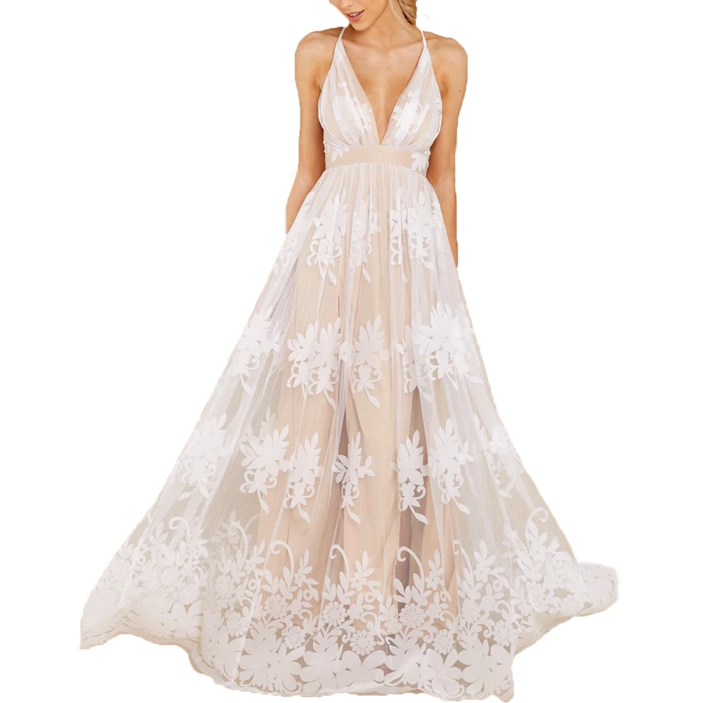 Women Summer Sleeveless Mesh Embroidered Lace Dress Sexy Deep V-neck Backless Maxi Dress Long Party Dress Vestidos
Women Summer Sleeveless Mesh Embroidered Lace Dress Sexy Deep V-neck Backless Maxi Dress Long Party Dress Vestidos