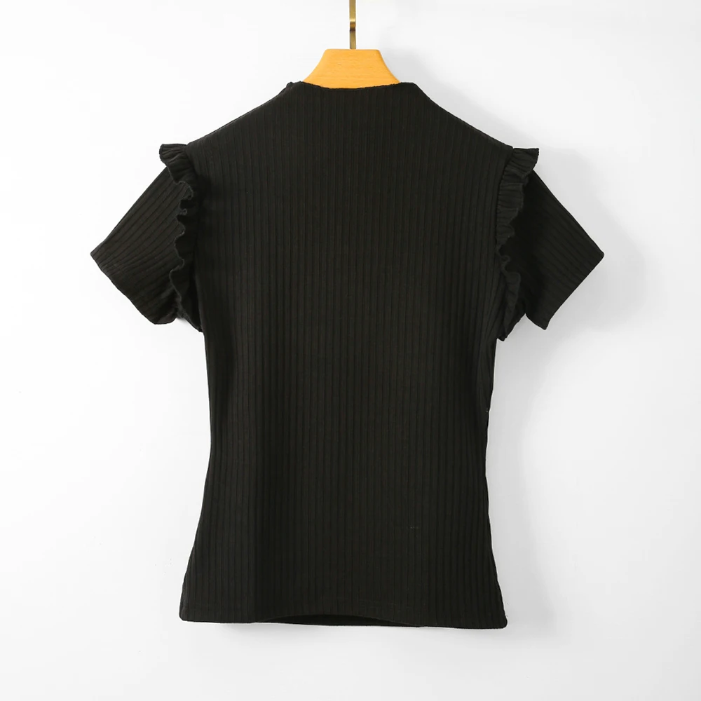 Women Ladies Ruffles Short Sleeve Tops Elegant Basic Femme Party Bodycon Button stretch Vest Tee tunique Female Clothing D30
Women Ladies Ruffles Short Sleeve Tops Elegant Basic Femme Party Bodycon Button stretch Vest Tee tunique Female Clothing D30