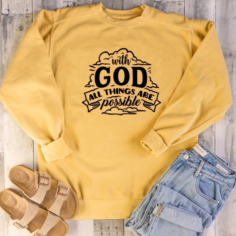 With God All Things Are Possible Christian Religious Jesus Catholic Top women pure cotton casual funny slogan gift sweatshirts
With God All Things Are Possible Christian Religious Jesus Catholic Top women pure cotton casual funny slogan gift sweatshirts