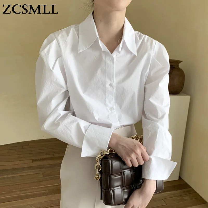 ZCSMLL Temperament Polo Collar Single-breasted Loose Casual All-match Pleated Puff Sleeve Shirt Korean Simple Tops Women 2021
ZCSMLL Temperament Polo Collar Single-breasted Loose Casual All-match Pleated Puff Sleeve Shirt Korean Simple Tops Women 2021