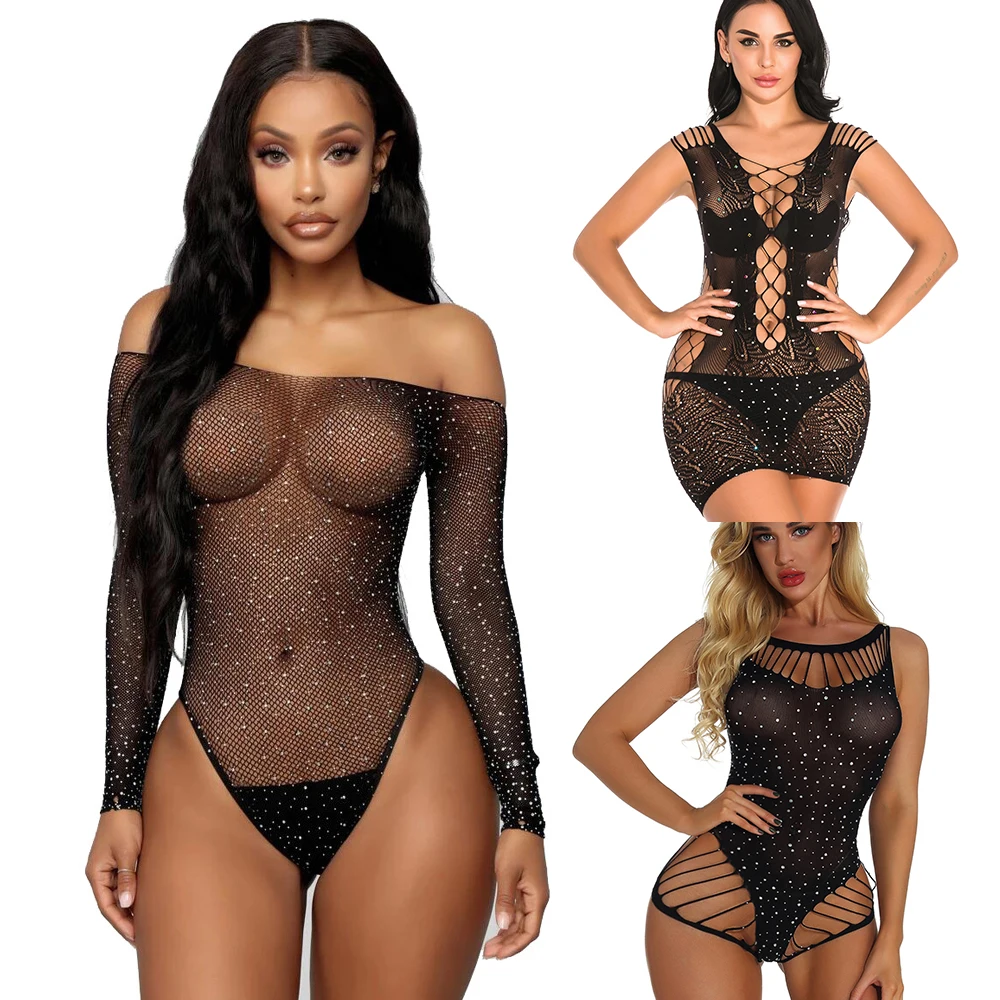 Bling Fishnet Rhinestone Teddy Bodysuits Catsuit Sexy Lingerie Women Erotic Underwear Bodystockings Intimates Mesh Babydoll
Bling Fishnet Rhinestone Teddy Bodysuits Catsuit Sexy Lingerie Women Erotic Underwear Bodystockings Intimates Mesh Babydoll