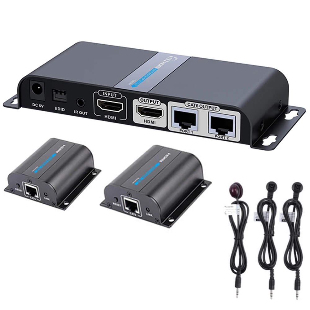 

LKV712 HDMI extender 1X2 UTP Splitter by cat5e/6 cable up to 120ft(one sender+2 receivers included)