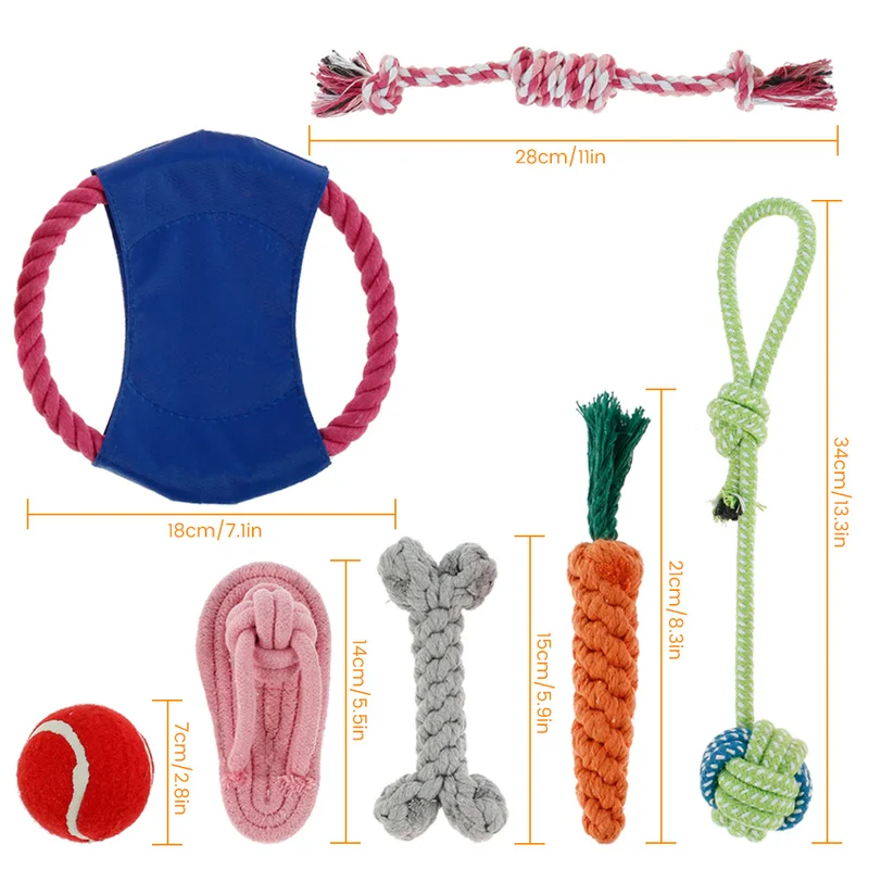 7 Pcs Interactive Dog Toy Kit Cotton Rope Ball Chew Flying Disc Toys for Large Medium Small Dogs Teeth Cleaning Pet Products
7 Pcs Interactive Dog Toy Kit Cotton Rope Ball Chew Flying Disc Toys for Large Medium Small Dogs Teeth Cleaning Pet Products
