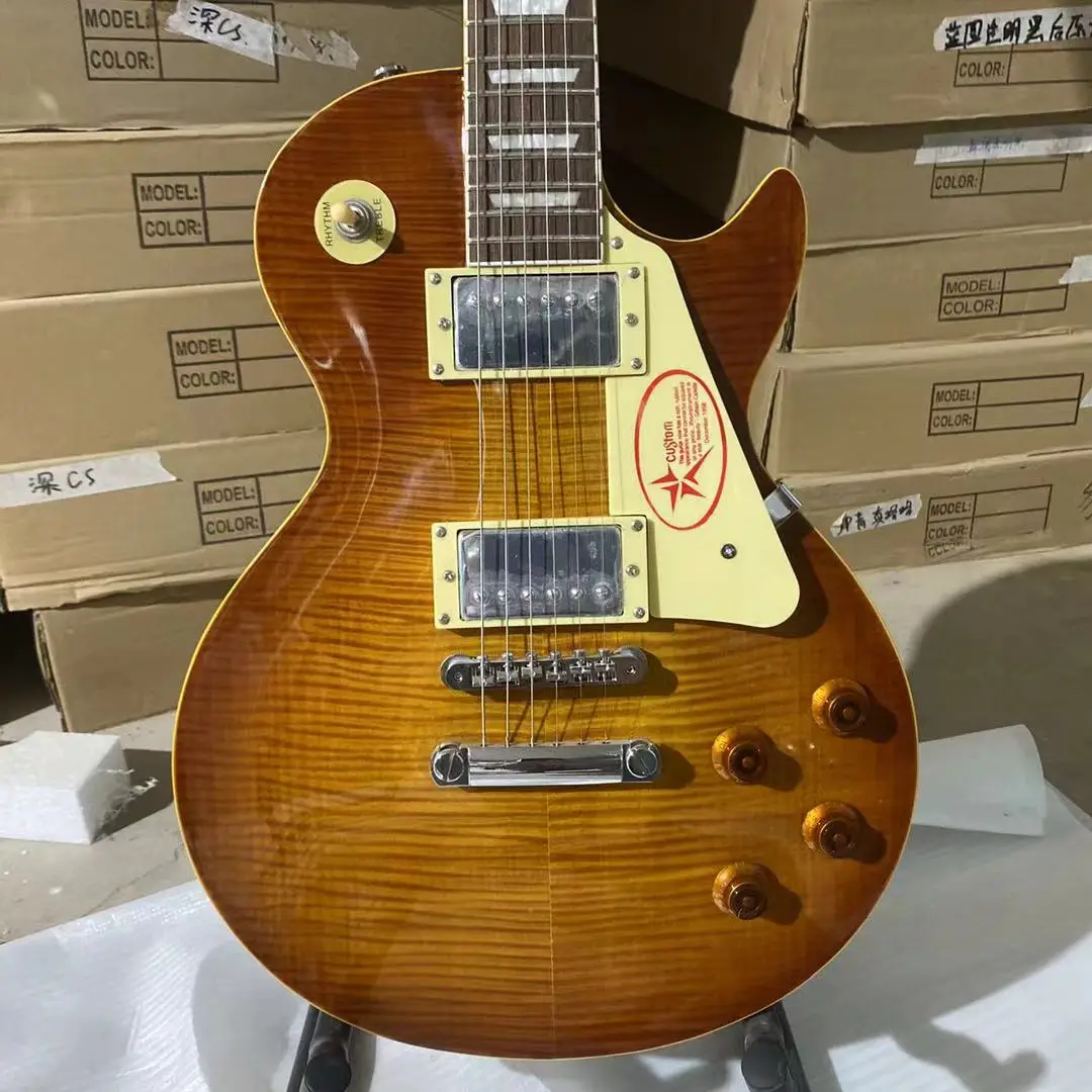 Standard Electric Guitar Yellow Binding Tiger Maple Top Rosewood Fingerboard Chrome Hardware Free Shipping
Standard Electric Guitar Yellow Binding Tiger Maple Top Rosewood Fingerboard Chrome Hardware Free Shipping