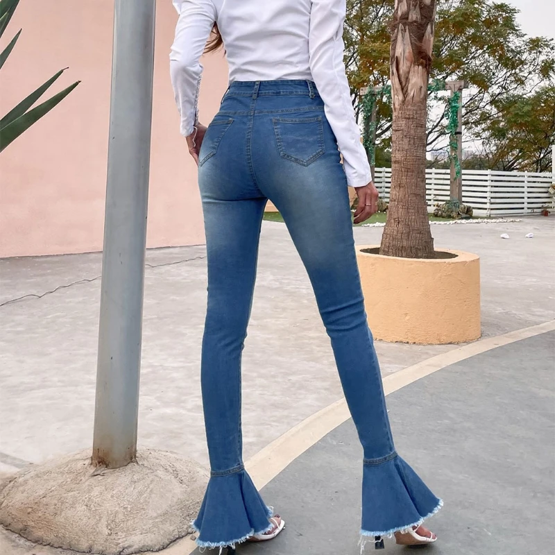 Women High Waist Vintage Washed Skinny Jeans Flare Bell Bottom Raw Hem Denim Pants 90s Casual Slim Trousers Streetwear with BX0A 
Women High Waist Vintage Washed Skinny Jeans Flare Bell Bottom Raw Hem Denim Pants 90s Casual Slim Trousers Streetwear with BX0A