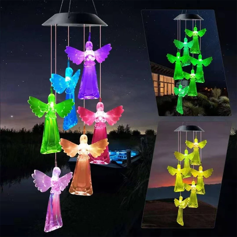 808B Solar Wind Chimes Color Changing Waterproof Lucky Angel Wind Bell with LED Light Outdoor Garden Patio Yard Decor
808B Solar Wind Chimes Color Changing Waterproof Lucky Angel Wind Bell with LED Light Outdoor Garden Patio Yard Decor