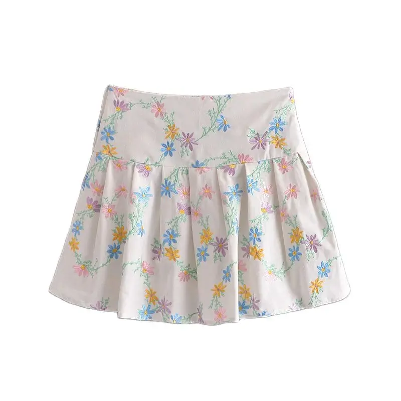 2021 Women Sweet Fashion Colorful Floral Embroidery Pleated Skirt Female Side Buttons Zipper Mini Skirts Girls Casual Jupe
2021 Women Sweet Fashion Colorful Floral Embroidery Pleated Skirt Female Side Buttons Zipper Mini Skirts Girls Casual Jupe