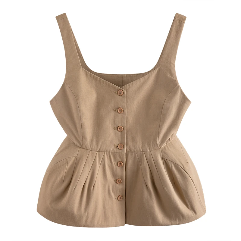 [DEAT V-neck Collar Sleeveless Single Breasted T-shirt High Waist Three Dimensional Bract Suspender Top Female 2021 Summer GX938
[DEAT V-neck Collar Sleeveless Single Breasted T-shirt High Waist Three Dimensional Bract Suspender Top Female 2021 Summer GX938