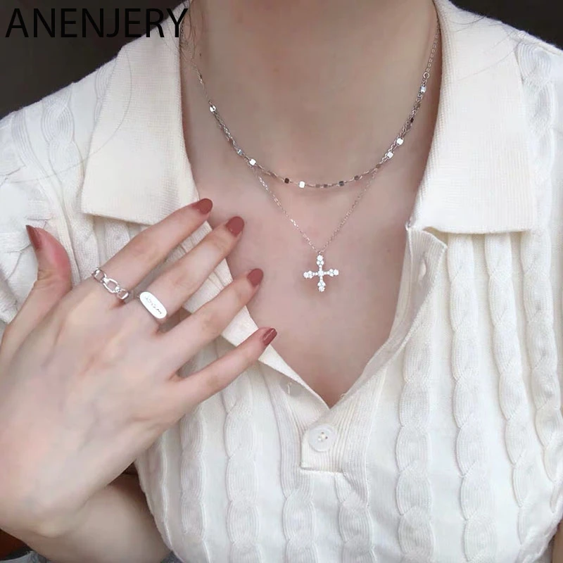 GOLDRIA 925 Sterling Silver Shiny CZ Cross Necklace For Women Double Layer Clavicle Chain Necklace Jewelry S-N244
GOLDRIA 925 Sterling Silver Shiny CZ Cross Necklace For Women Double Layer Clavicle Chain Necklace Jewelry S-N244