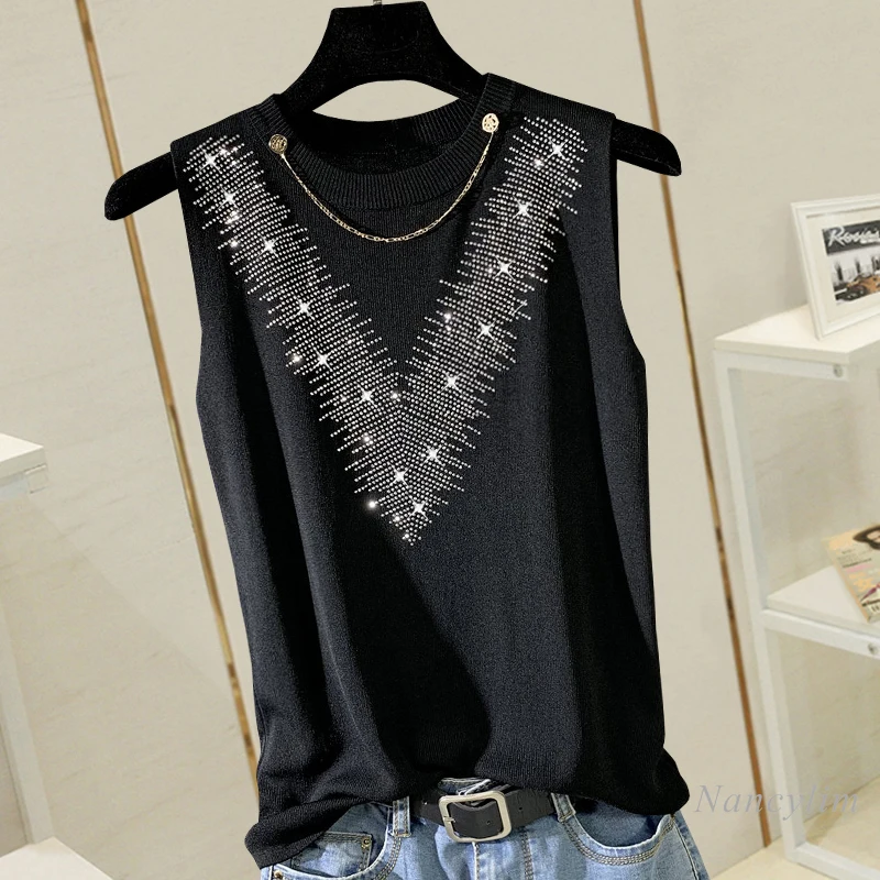 Korean Style Diamond-Embedded Knitted All-Matching Pullover Summer New Sleeveless Vest Women's Top Slim Stretch Tanks
Korean Style Diamond-Embedded Knitted All-Matching Pullover Summer New Sleeveless Vest Women's Top Slim Stretch Tanks