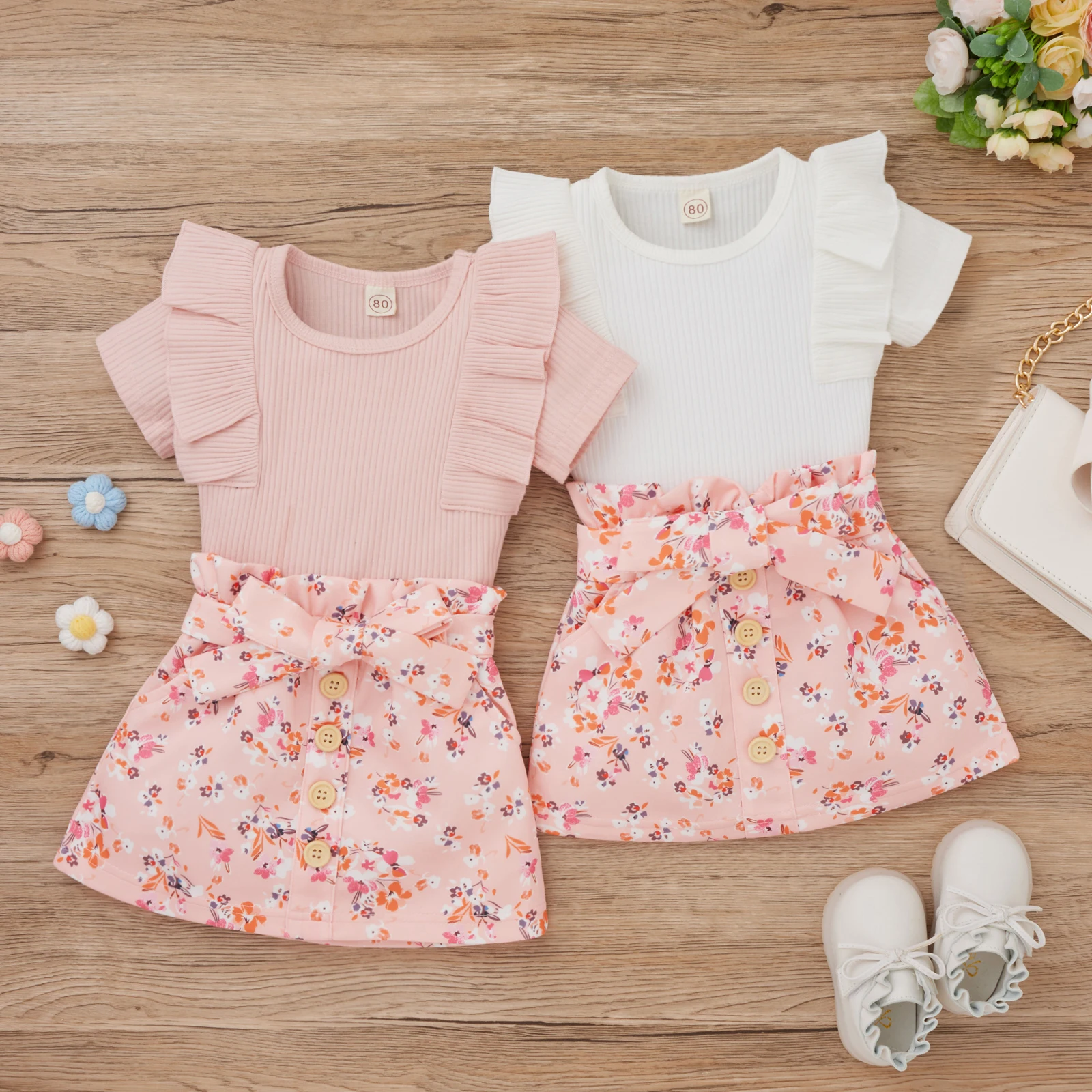1-4Y Fashion Girls Summer Clothing Sets Solid Knitted Ruffles Short Sleeve T-shirts+Bowknot Button A-line Skirts Casual Outfits
1-4Y Fashion Girls Summer Clothing Sets Solid Knitted Ruffles Short Sleeve T-shirts+Bowknot Button A-line Skirts Casual Outfits