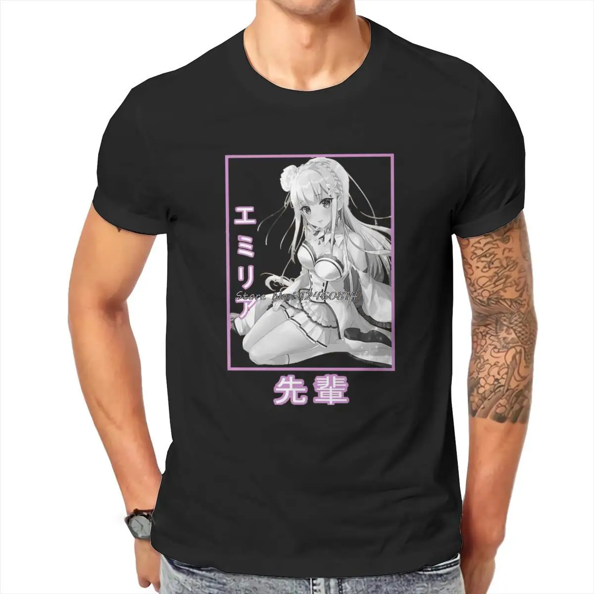 

Классическая футболка с надписью «Re:Zero Начиная Жизнь в другом мире», футболка с изображением Эмилии манги, Классическая мужская футболка вы...