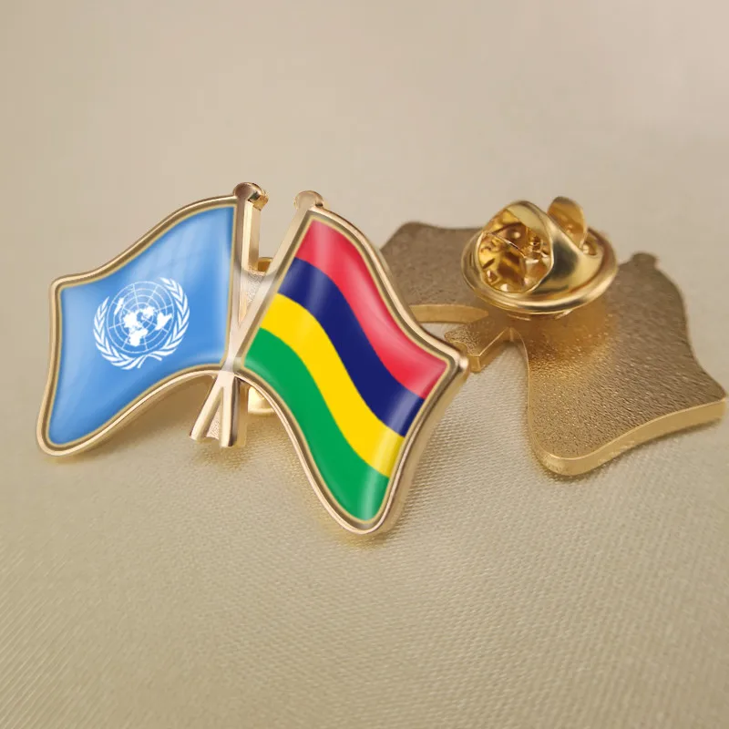 United Nations and Mauritius Crossed Double Friendship Flags Brooch Badges Lapel Pins
United Nations and Mauritius Crossed Double Friendship Flags Brooch Badges Lapel Pins